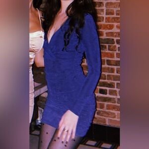 Navy blue dress with silver sparkle body con dress perfect for a night out